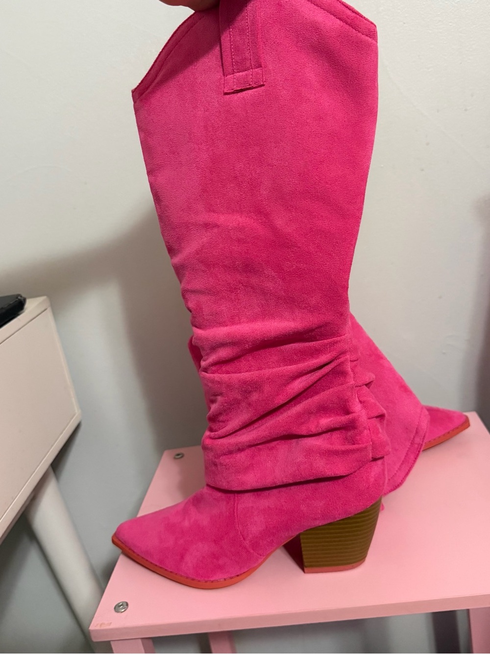 Women's Pink Suede Boots - Picture 2 of 6